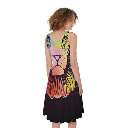 Colorful Leo Sign Print Women's Sleeveless Dress