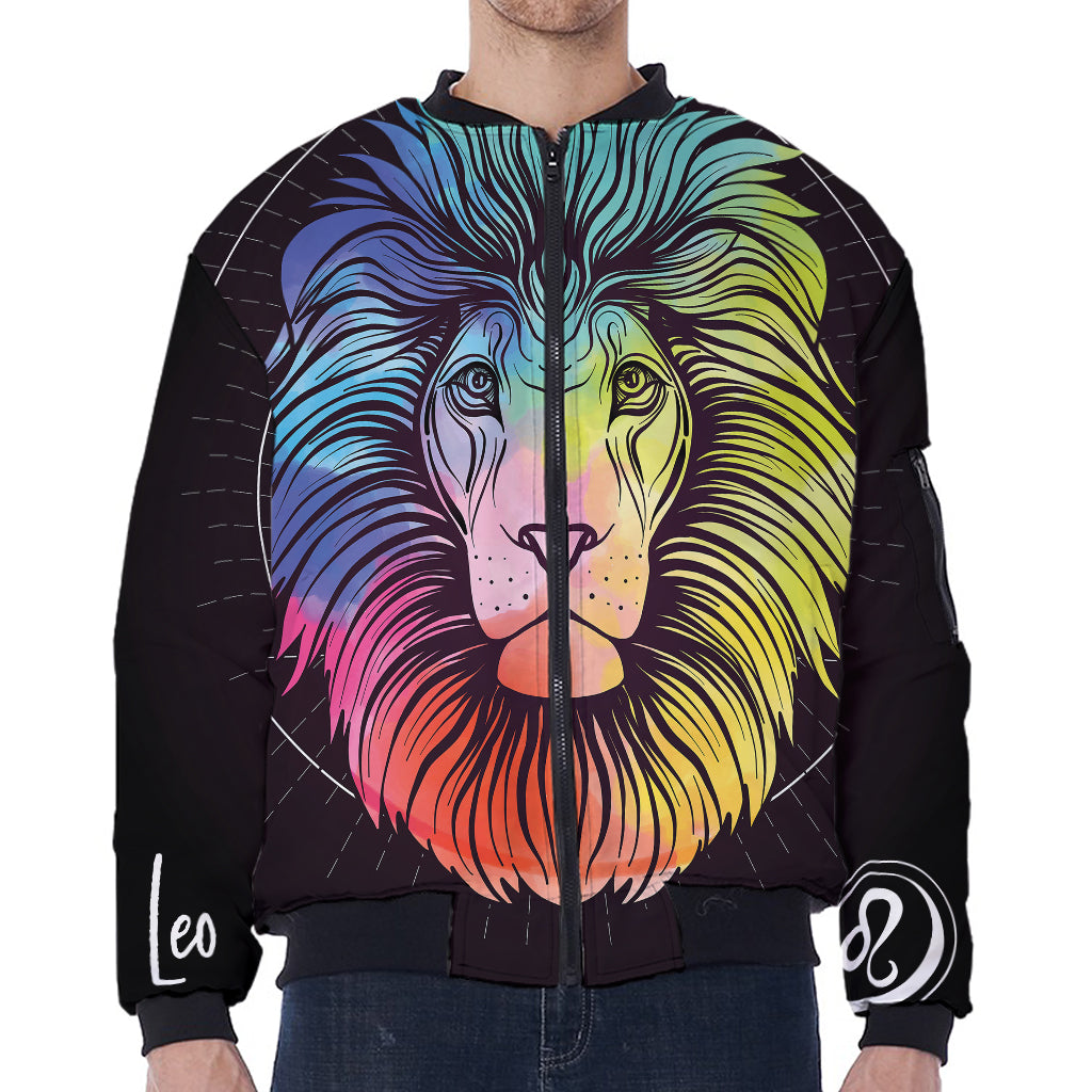 Colorful Leo Sign Print Zip Sleeve Bomber Jacket