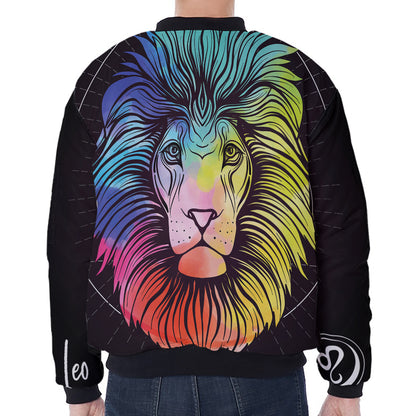 Colorful Leo Sign Print Zip Sleeve Bomber Jacket