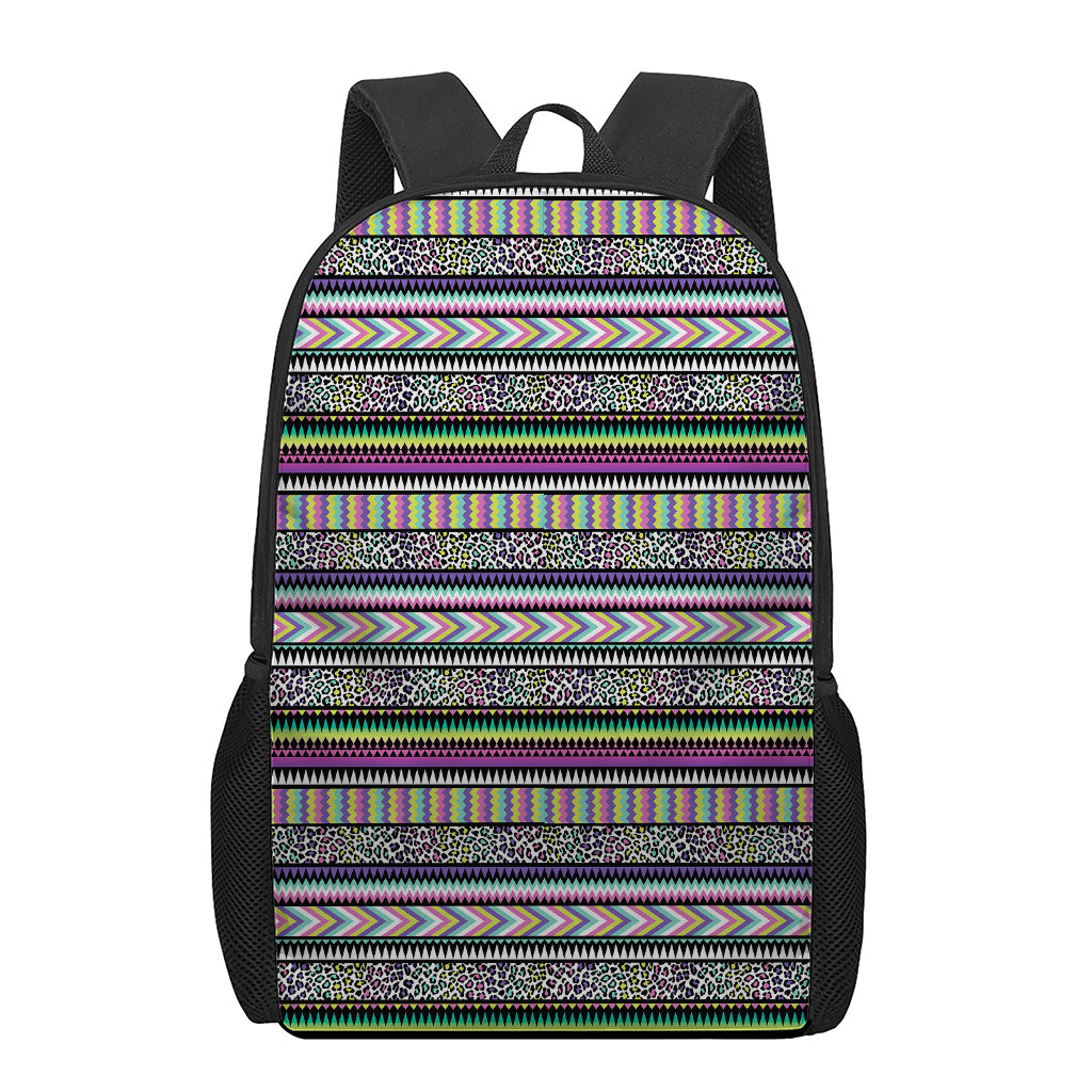 Colorful Leopard Navajo Tribal Print 17 Inch Backpack