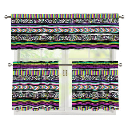 Colorful Leopard Navajo Tribal Print 3 Piece Kitchen Curtains