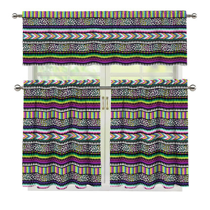 Colorful Leopard Navajo Tribal Print 3 Piece Kitchen Curtains