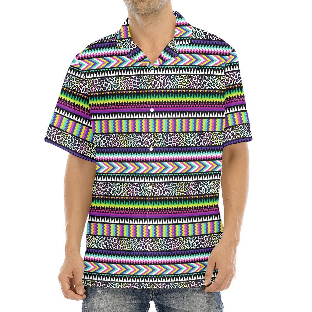 Colorful Leopard Navajo Tribal Print Aloha Shirt