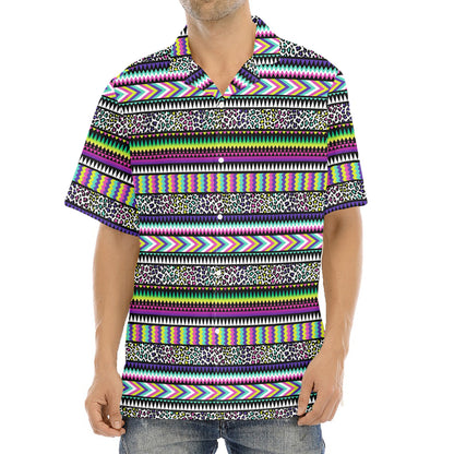 Colorful Leopard Navajo Tribal Print Aloha Shirt
