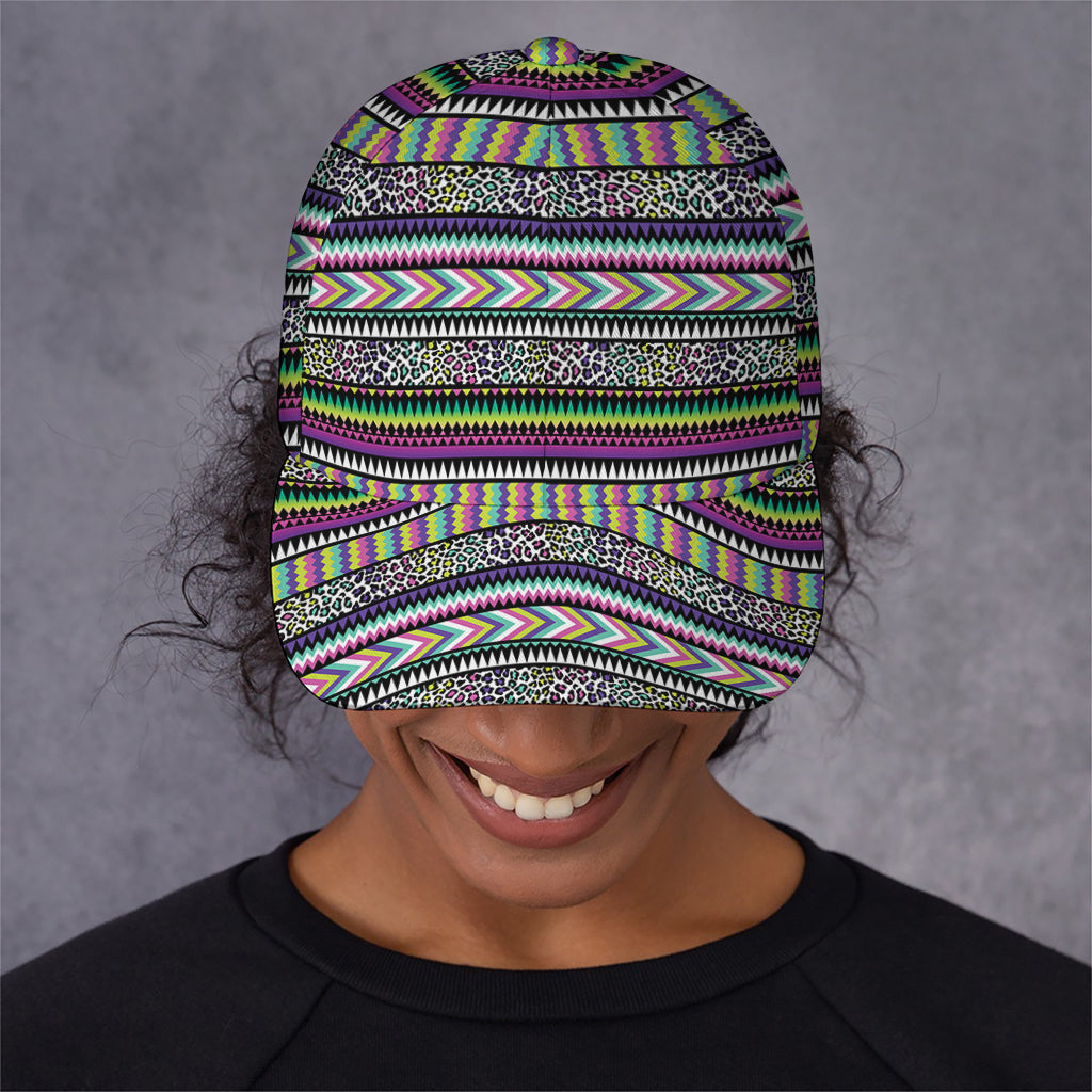 Colorful Leopard Navajo Tribal Print Baseball Cap