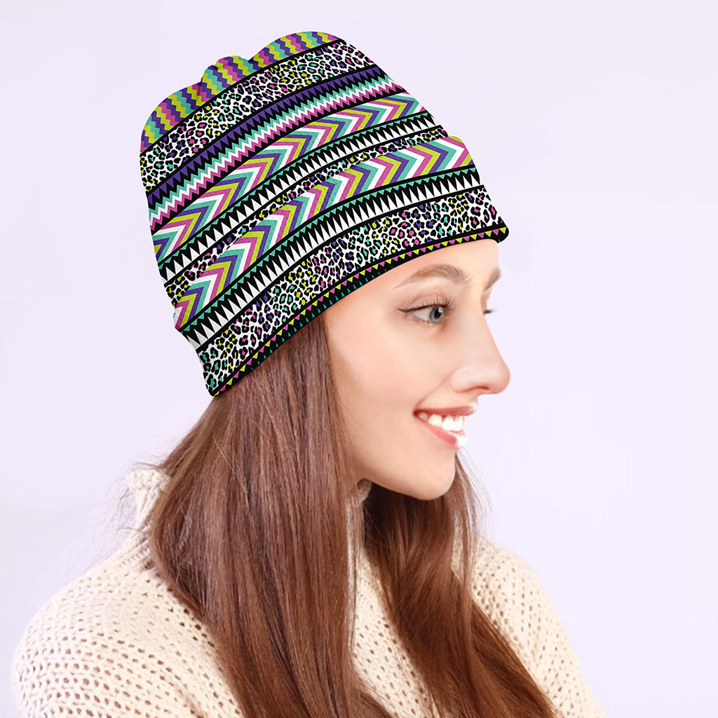 Colorful Leopard Navajo Tribal Print Beanie