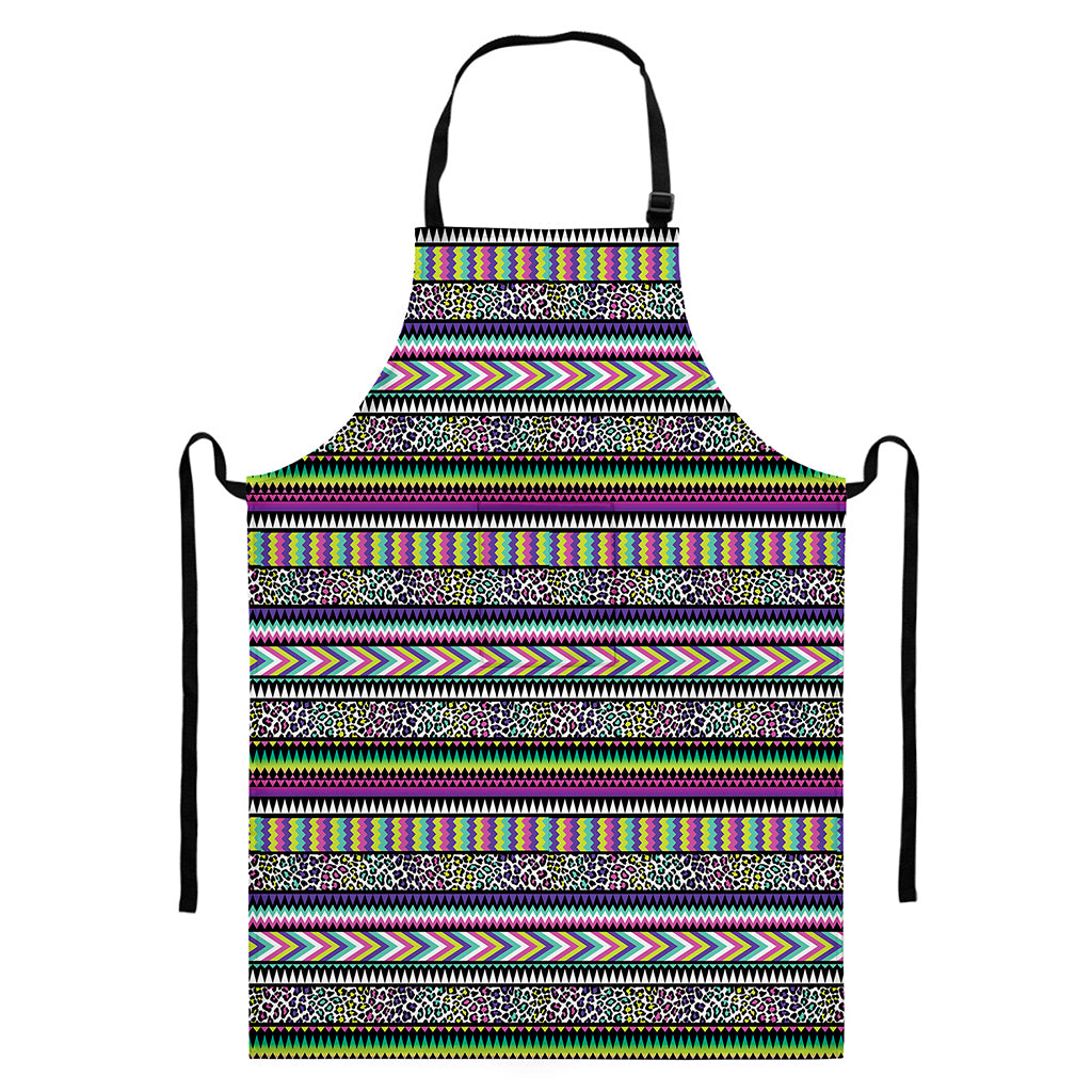 Colorful Leopard Navajo Tribal Print Bib Apron With Pocket
