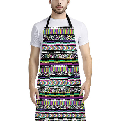 Colorful Leopard Navajo Tribal Print Bib Apron With Pocket