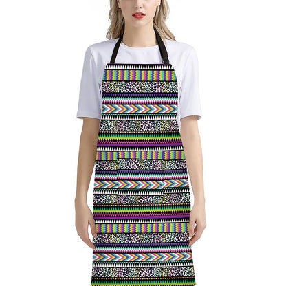 Colorful Leopard Navajo Tribal Print Bib Apron With Pocket