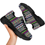 Colorful Leopard Navajo Tribal Print Black Chunky Shoes