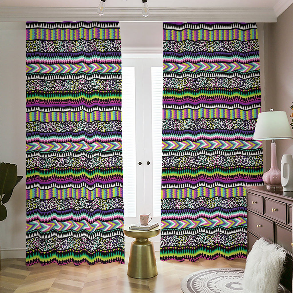 Colorful Leopard Navajo Tribal Print Blackout Pencil Pleat Curtains