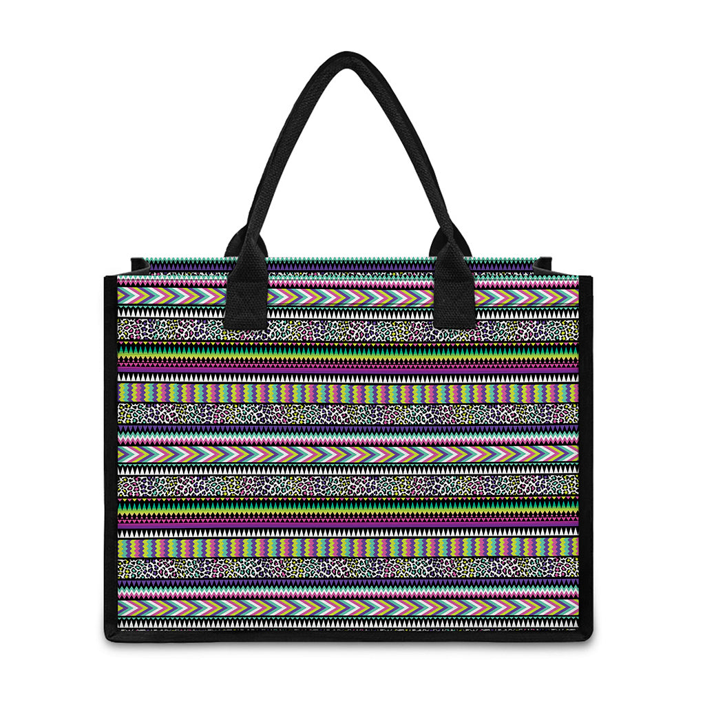 Colorful Leopard Navajo Tribal Print Canvas Tote Bag