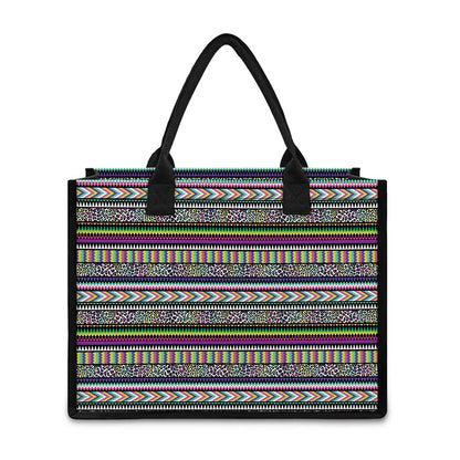Colorful Leopard Navajo Tribal Print Canvas Tote Bag