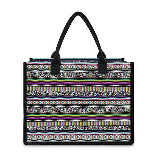 Colorful Leopard Navajo Tribal Print Canvas Tote Bag