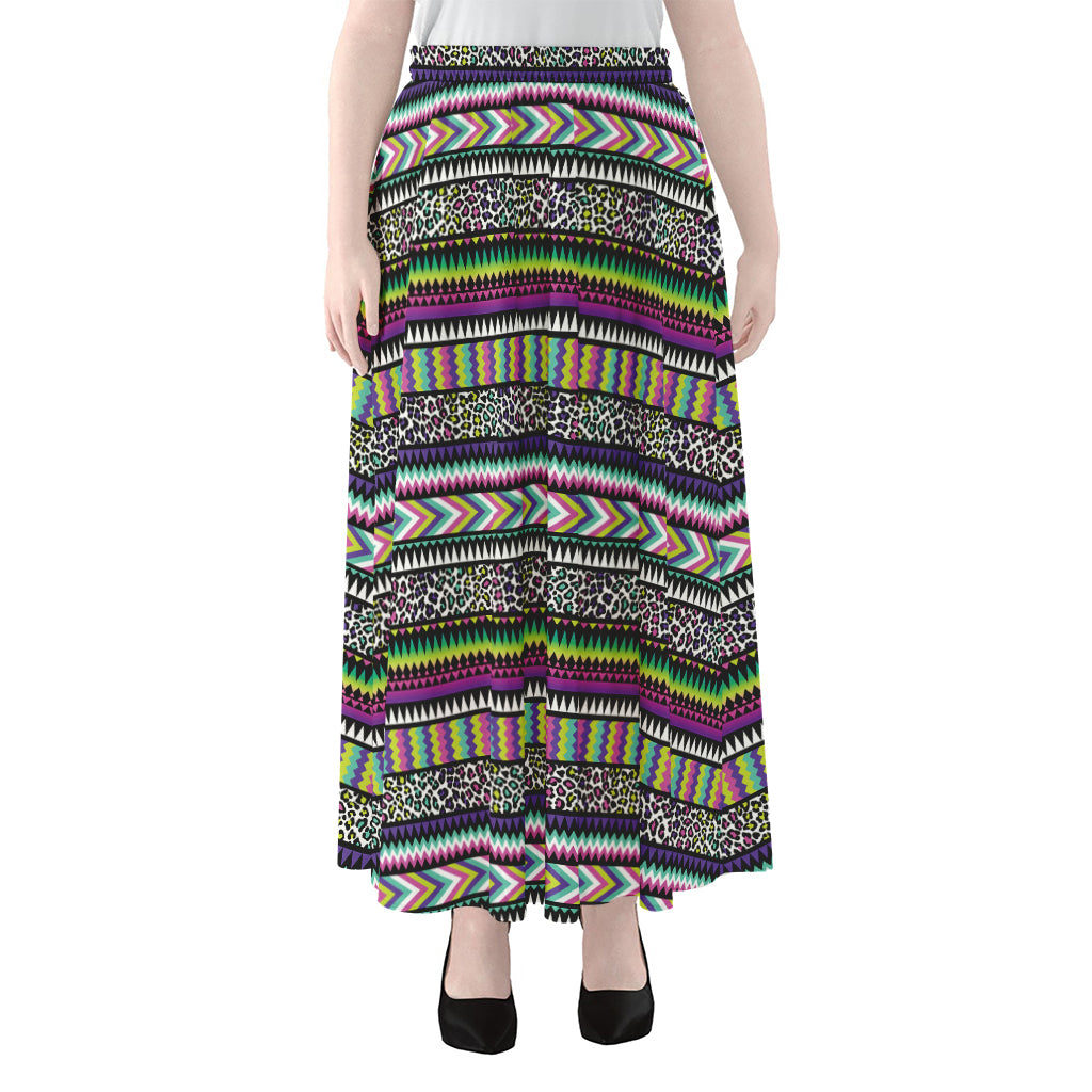 Colorful Leopard Navajo Tribal Print Chiffon Maxi Skirt
