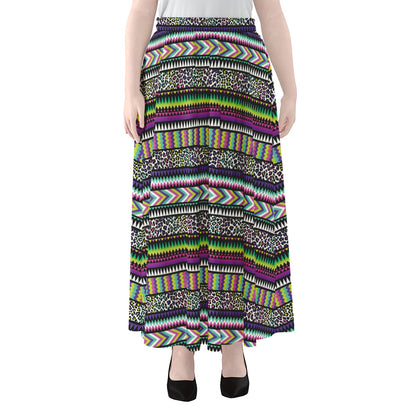 Colorful Leopard Navajo Tribal Print Chiffon Maxi Skirt