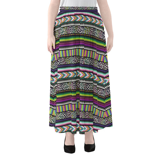 Colorful Leopard Navajo Tribal Print Chiffon Maxi Skirt