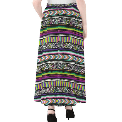 Colorful Leopard Navajo Tribal Print Chiffon Maxi Skirt