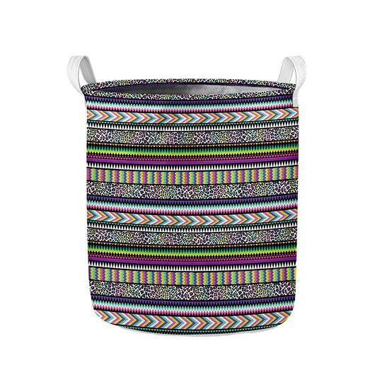 Colorful Leopard Navajo Tribal Print Collapsible Laundry Basket