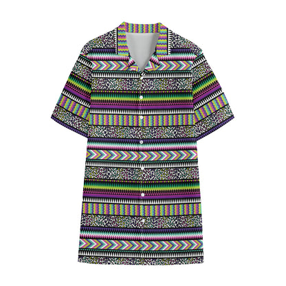 Colorful Leopard Navajo Tribal Print Cotton Hawaiian Shirt