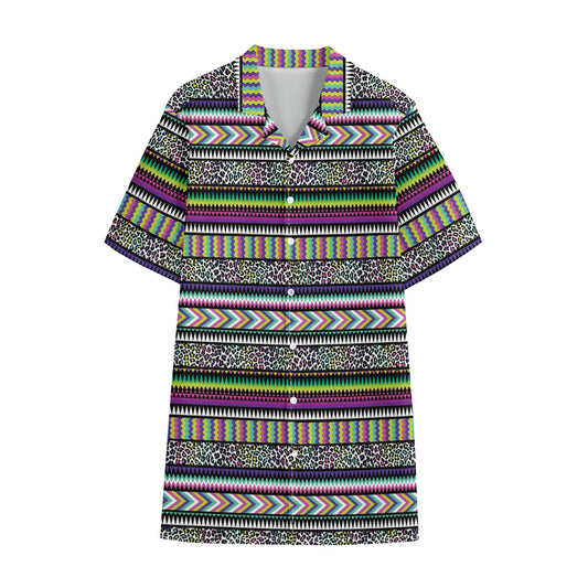 Colorful Leopard Navajo Tribal Print Cotton Hawaiian Shirt