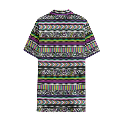 Colorful Leopard Navajo Tribal Print Cotton Hawaiian Shirt