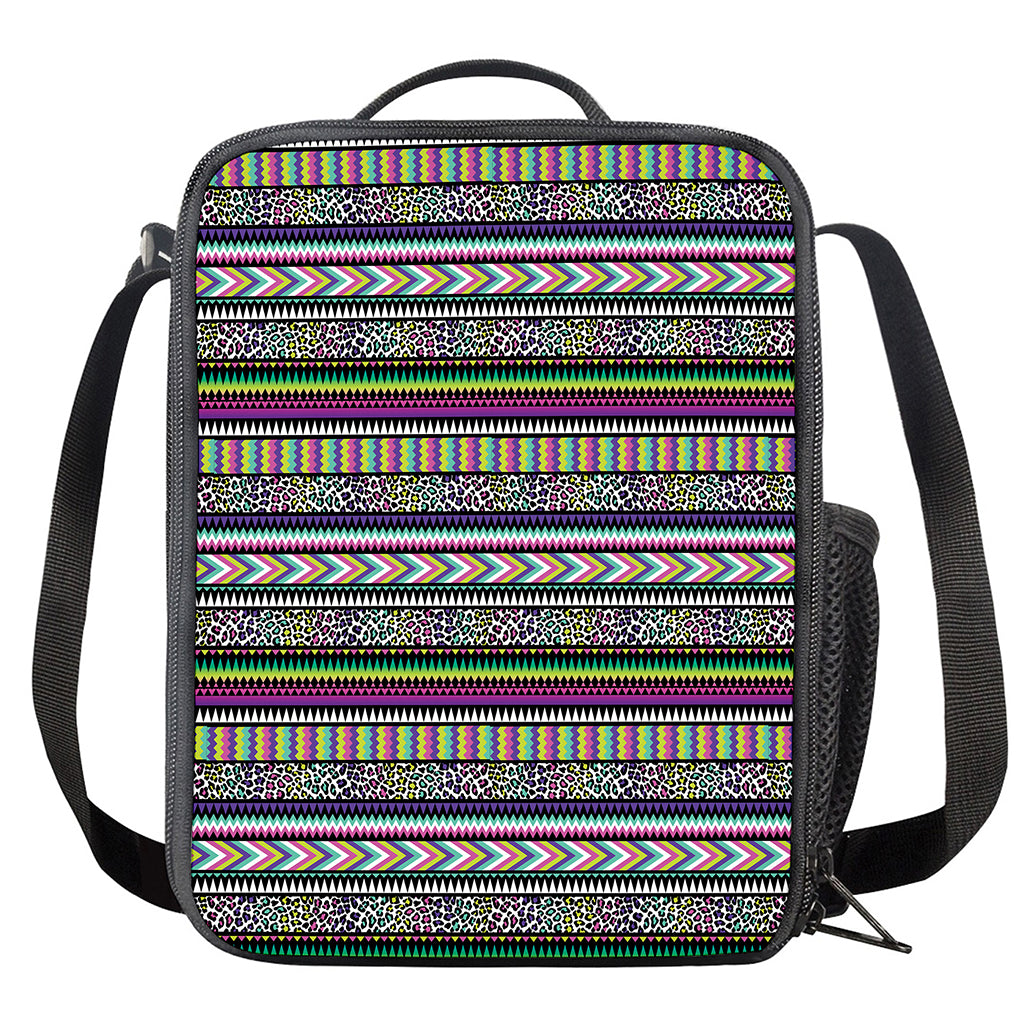 Colorful Leopard Navajo Tribal Print Crossbody Lunch Bag