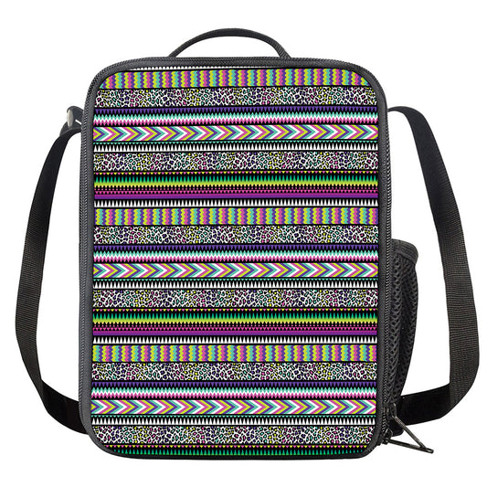 Colorful Leopard Navajo Tribal Print Crossbody Lunch Bag