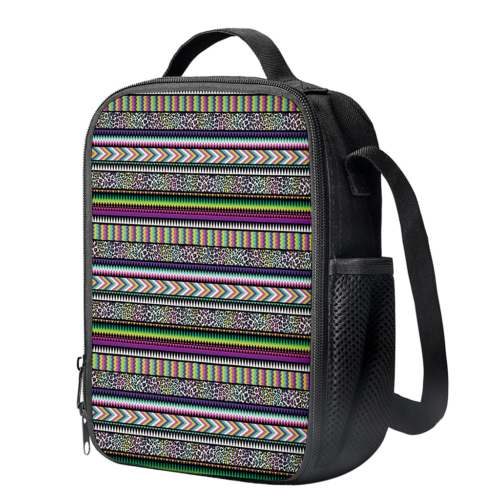 Colorful Leopard Navajo Tribal Print Crossbody Lunch Bag