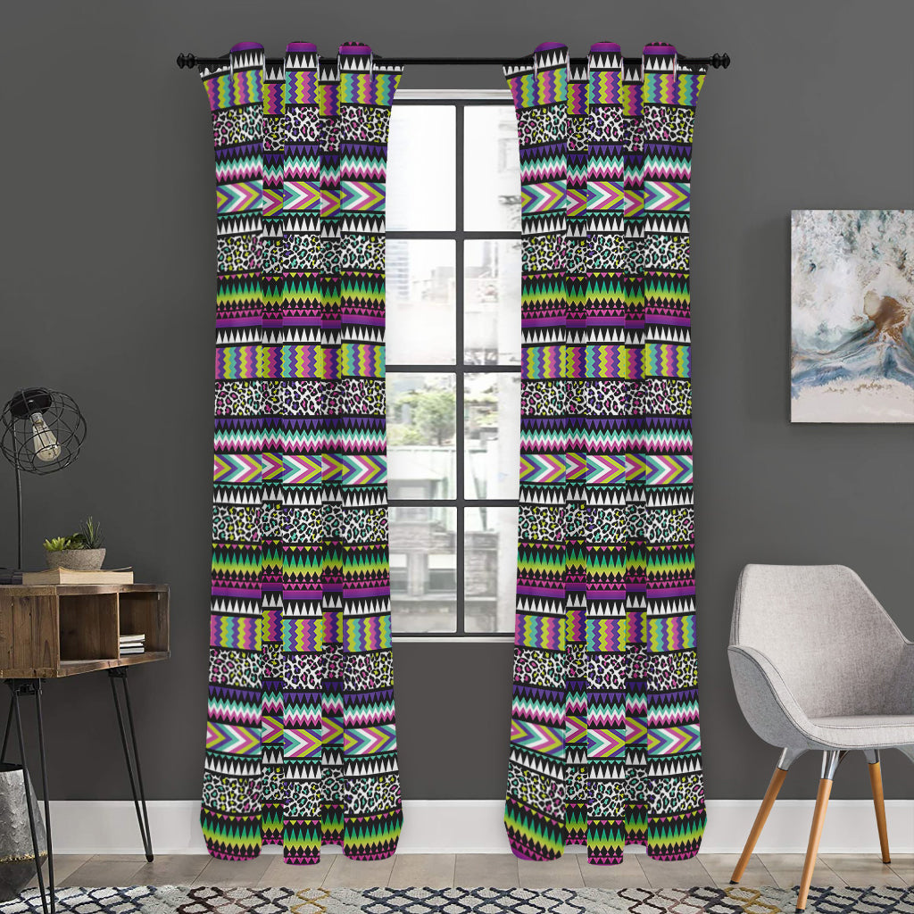 Colorful Leopard Navajo Tribal Print Curtain