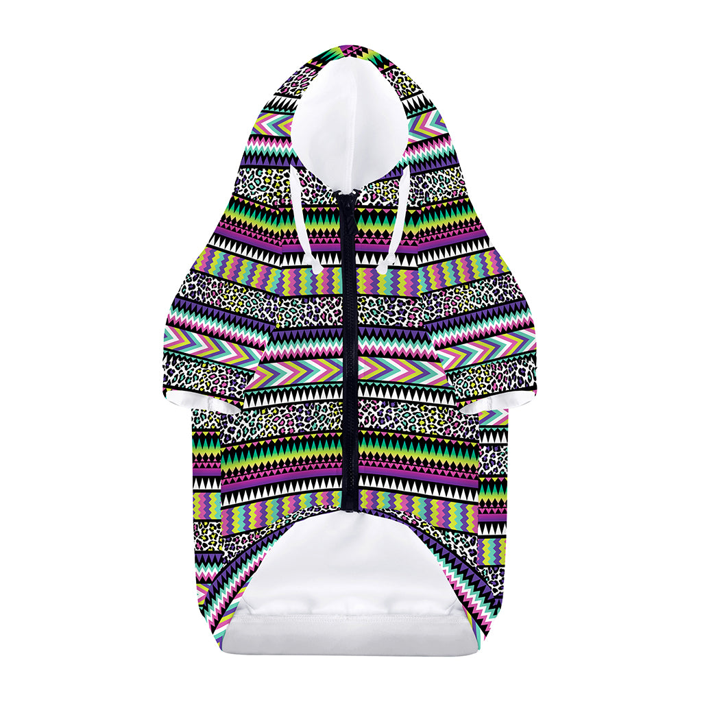 Colorful Leopard Navajo Tribal Print Dog Zip Up Hoodie