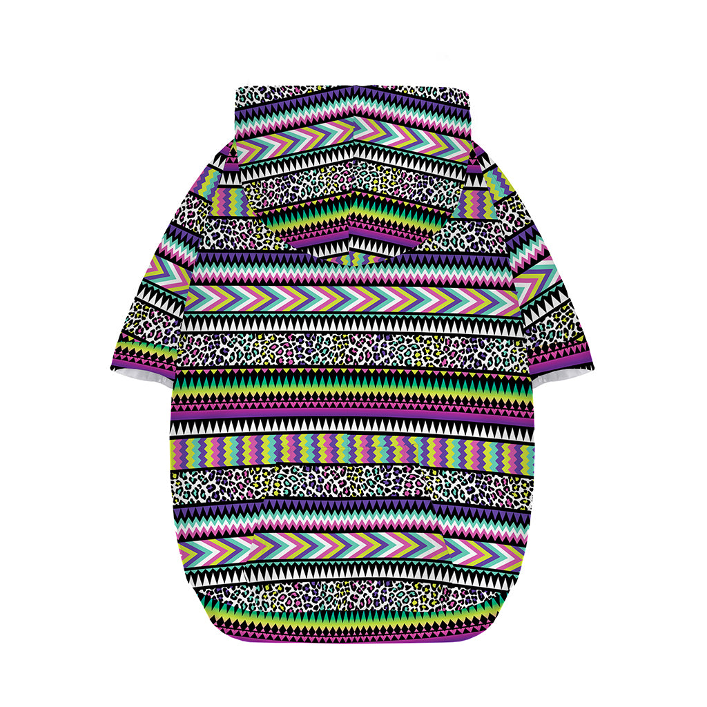 Colorful Leopard Navajo Tribal Print Dog Zip Up Hoodie