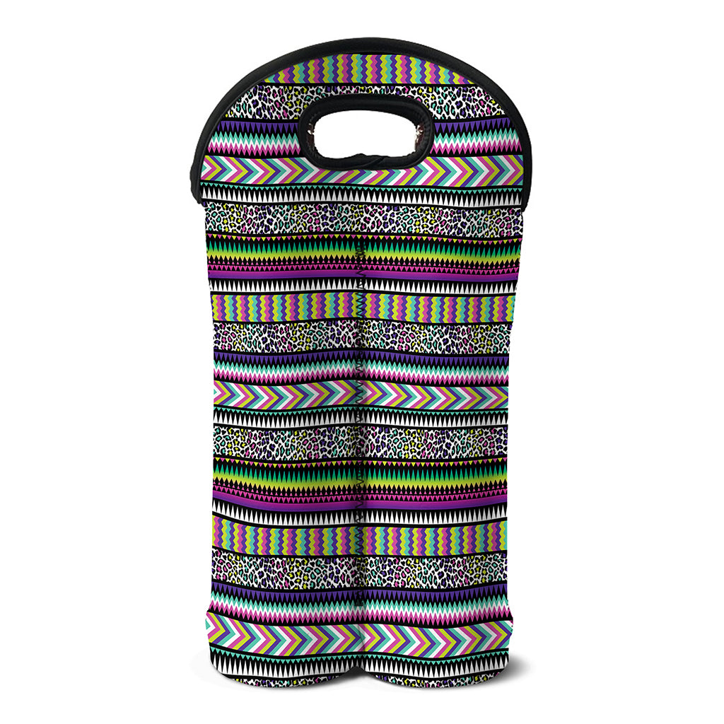 Colorful Leopard Navajo Tribal Print Double Neoprene Wine Tote