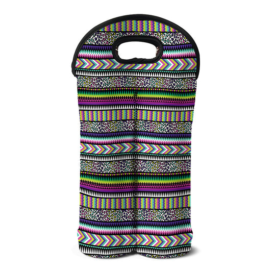 Colorful Leopard Navajo Tribal Print Double Neoprene Wine Tote