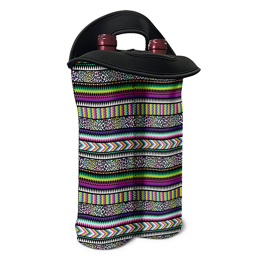 Colorful Leopard Navajo Tribal Print Double Neoprene Wine Tote