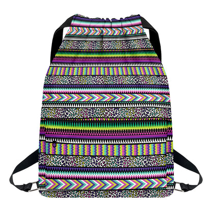 Colorful Leopard Navajo Tribal Print Drawstring Backpack