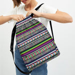 Colorful Leopard Navajo Tribal Print Drawstring Backpack