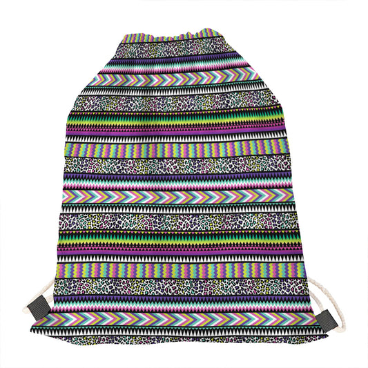 Colorful Leopard Navajo Tribal Print Drawstring Bag