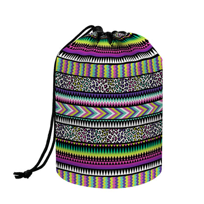 Colorful Leopard Navajo Tribal Print Drawstring Makeup Bag