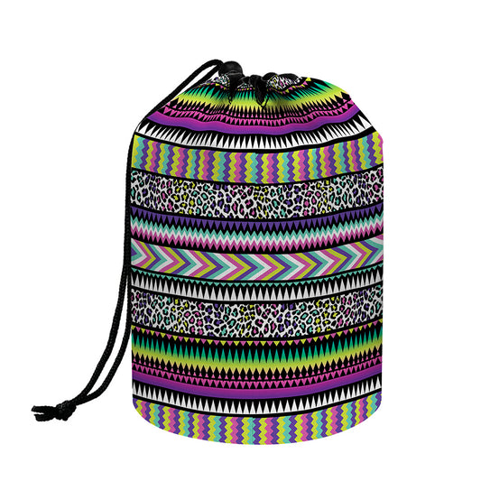 Colorful Leopard Navajo Tribal Print Drawstring Makeup Bag