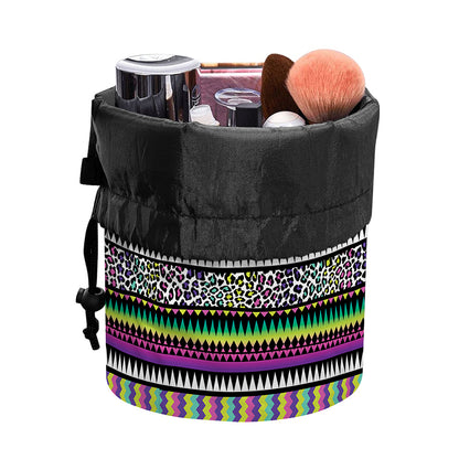 Colorful Leopard Navajo Tribal Print Drawstring Makeup Bag