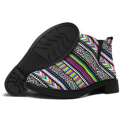 Colorful Leopard Navajo Tribal Print Flat Ankle Boots