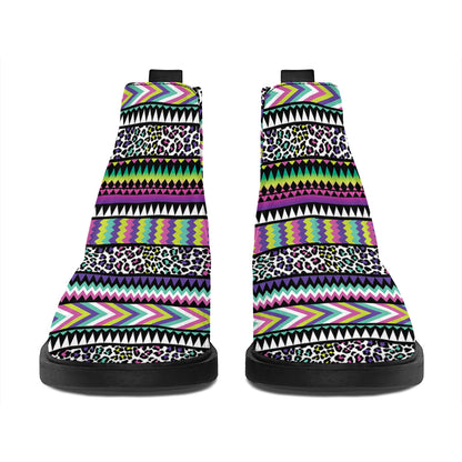 Colorful Leopard Navajo Tribal Print Flat Ankle Boots