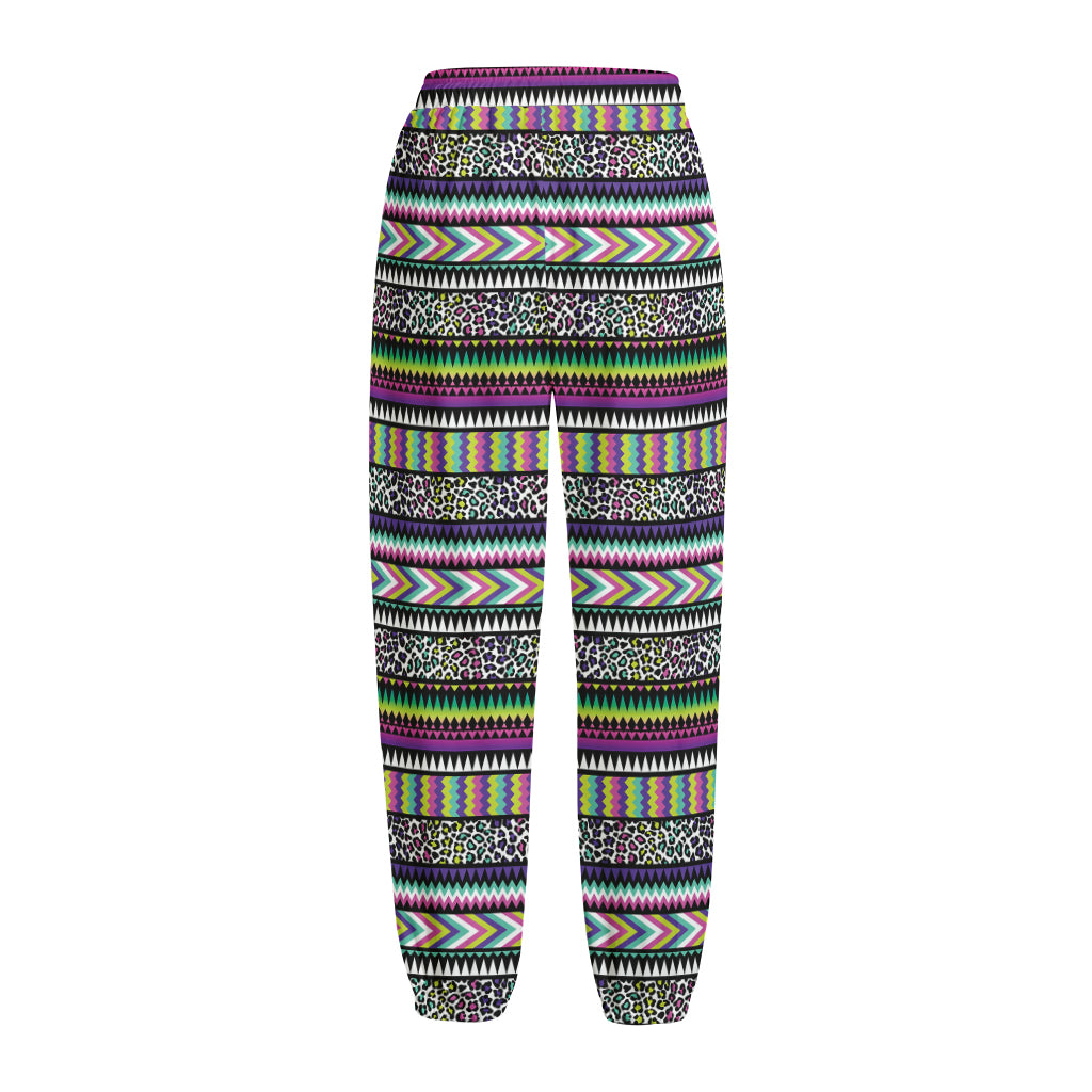 Colorful Leopard Navajo Tribal Print Fleece Lined Knit Pants