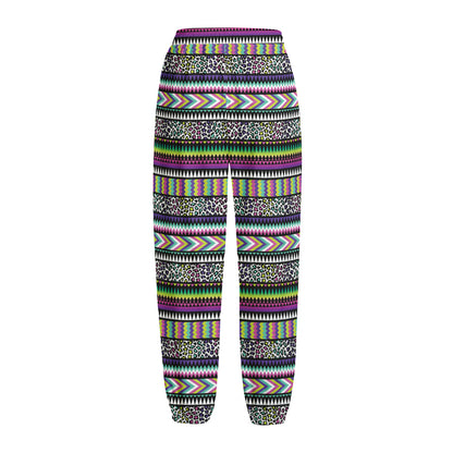 Colorful Leopard Navajo Tribal Print Fleece Lined Knit Pants