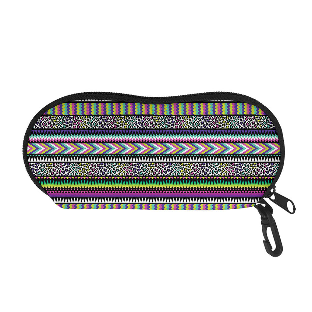 Colorful Leopard Navajo Tribal Print Glasses Case