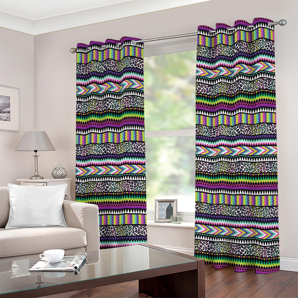 Colorful Leopard Navajo Tribal Print Grommet Curtains