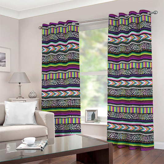 Colorful Leopard Navajo Tribal Print Grommet Curtains