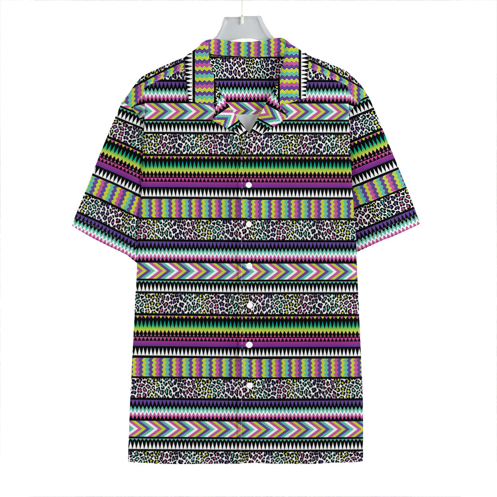 Colorful Leopard Navajo Tribal Print Hawaiian Shirt