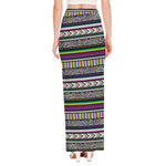 Colorful Leopard Navajo Tribal Print High Slit Maxi Skirt